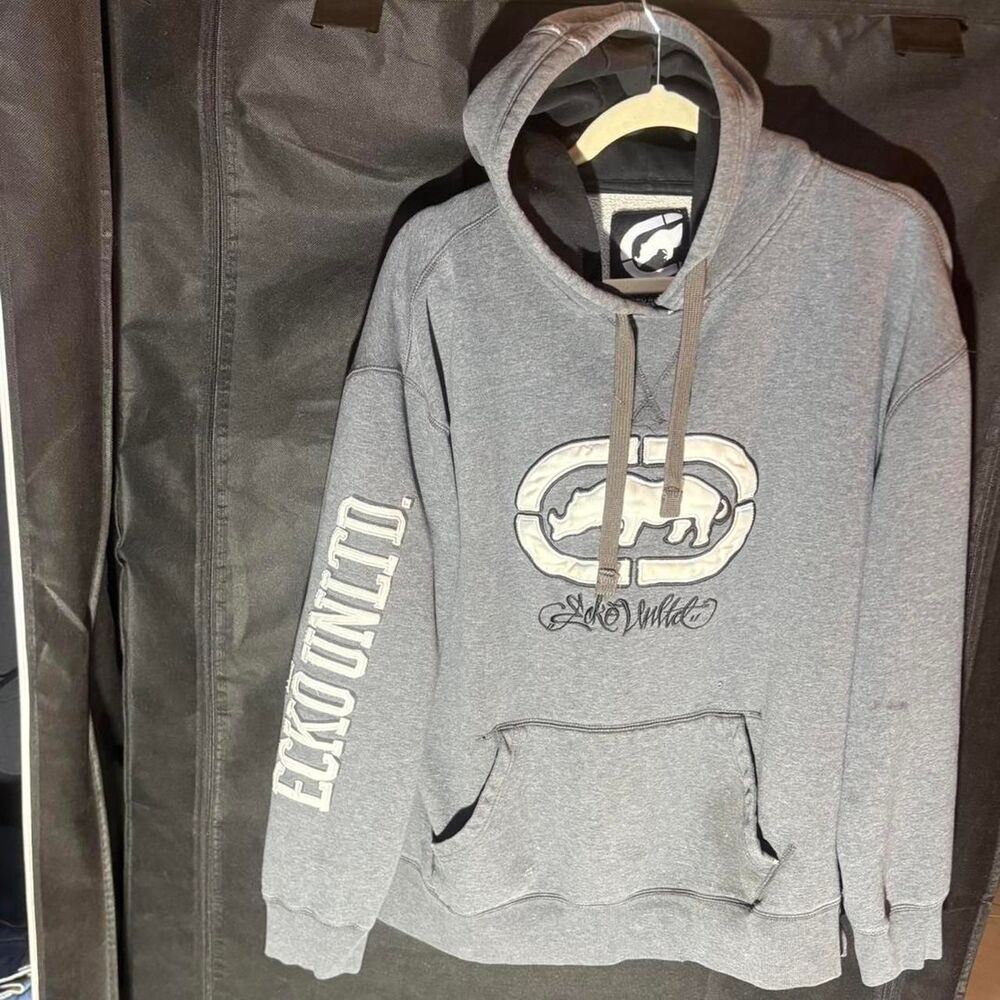 Vintage Authentic Ecko Unltd Embroidered Rhino Hoodie Y2K Streetwear Grey Size X